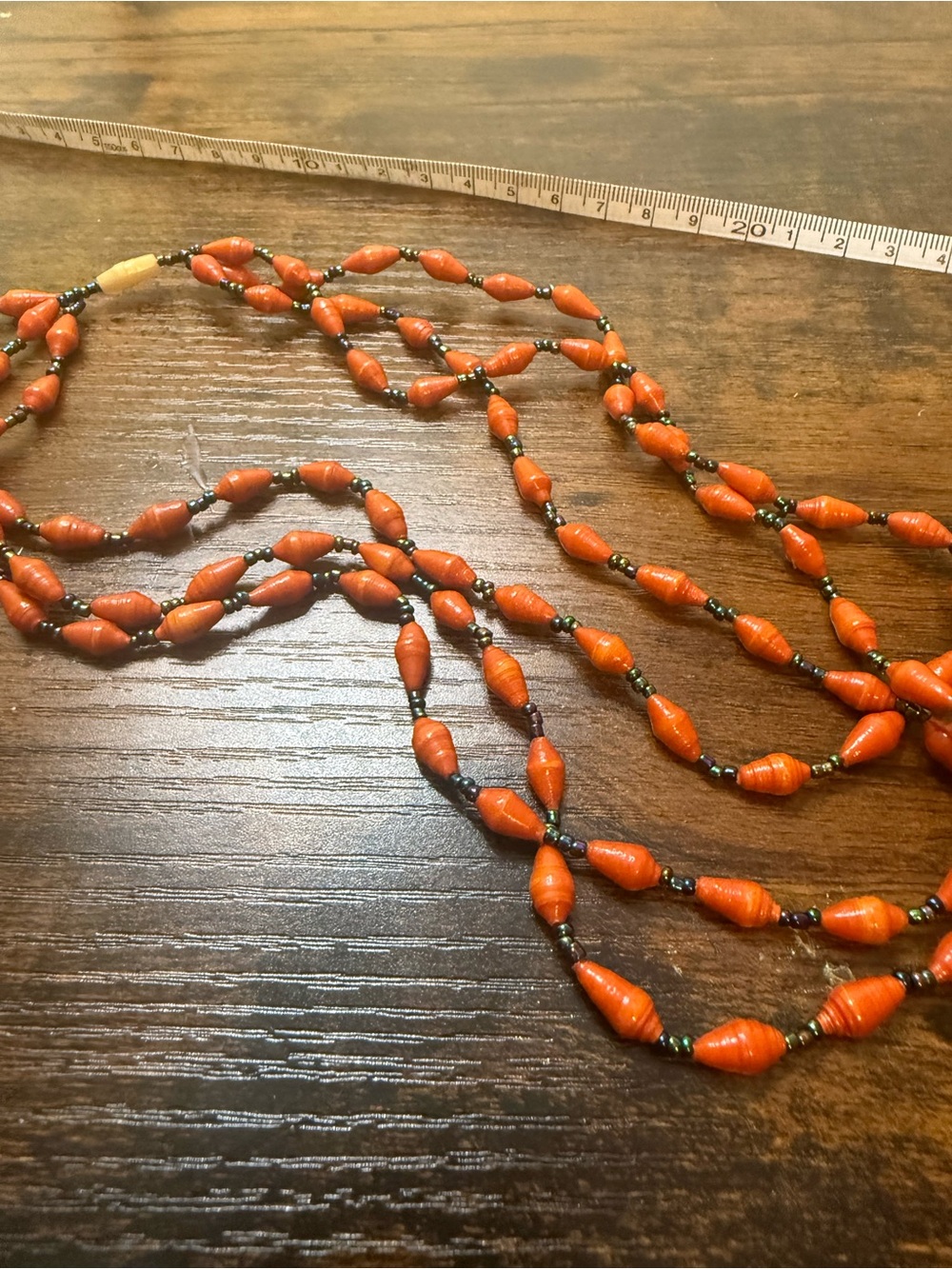 Handcrafted Orange Paper Bead Necklace - Women's Jewelry
